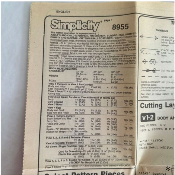 Humpty Dumpty Costume Sewing Pattern Pumpkin Banana Baseball Simplicity 8955 - Picture 3 of 3